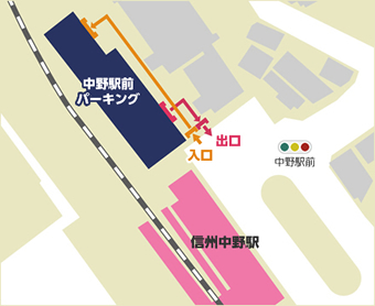 長電中野駅前パーキング出入口マップ